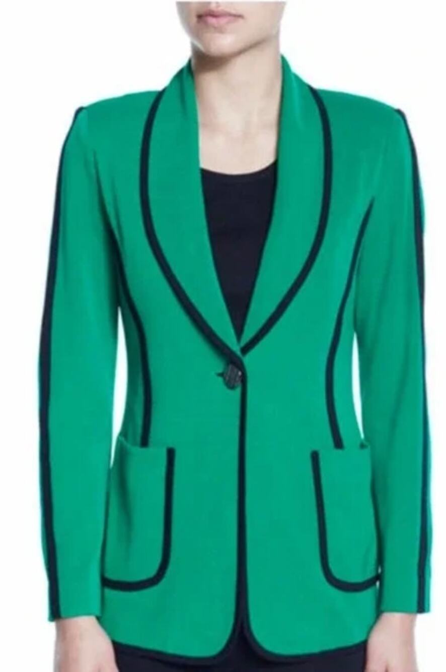 MISOOK Emerald Green Soft Knit Blazer Jacket Size Small Black Contrast